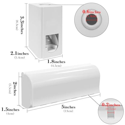 Linkidea Wall Mount Toothbrush Holder and Toothpaste Dispenser, Plastic Self Adhesive 6 Slots Tooth Brush with Cover for Bathroom, Compatible with Oral-B CrossAction, Colgate Extra Clean
