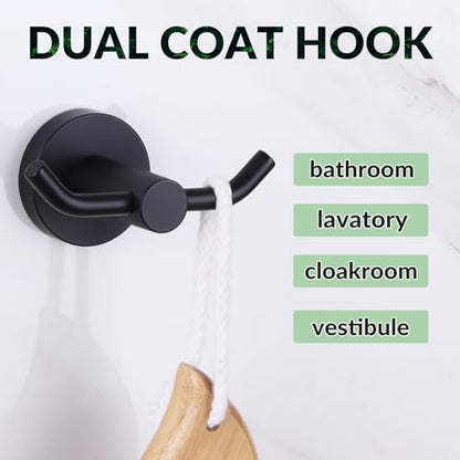 APLusee Matte Black Double Towel Hook for Bathroom, Entryway, Wall Mounted | Robust 304 Stainless Steel, Resist Rust & Corrosion, Heavy-duty 11lbs Robe Hook for Towel, Clothes, Bag, Kitchen or Outdoors