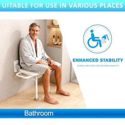 Wall Mounted Folding Shower Seat with U-Shaped | 330lbs Heavy Duty Support, Bathroom Safety Stool, For Elderly, Adults, Pregnant Women & Disabled