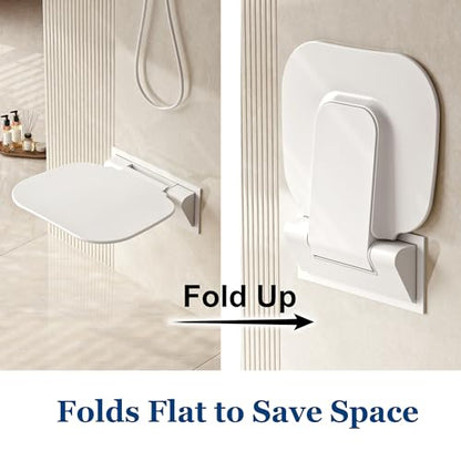 White Folding Shower Seat with Bistable Embedded Bracket | 15.7" Wide Shower Chair,Space-Saving Fold,Waterproof,440lb Capacity,Sturdy and Safety Bench for Adults - color: White