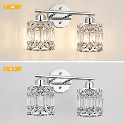 Lxybcce 2-Light Bathroom Vanity Light, 14 in Modern Crystal Bathroom Lighting Fixtures Over Mirror, E26 Hardwired Bathroom Wall Sconce, Chrome - color: Chrome, size: 14in