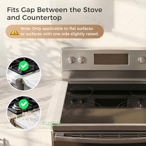 Silicone Stove Gap Covers with Stainless Steel, Oven Gap Filler Seals Gaps Between Stovetop and Counter, Stove Gap Guards Range Trim Kit, Easy to Clean Stove Gap Guard (Beige 2 Pack,21") - color: Beige, size: 21 inches