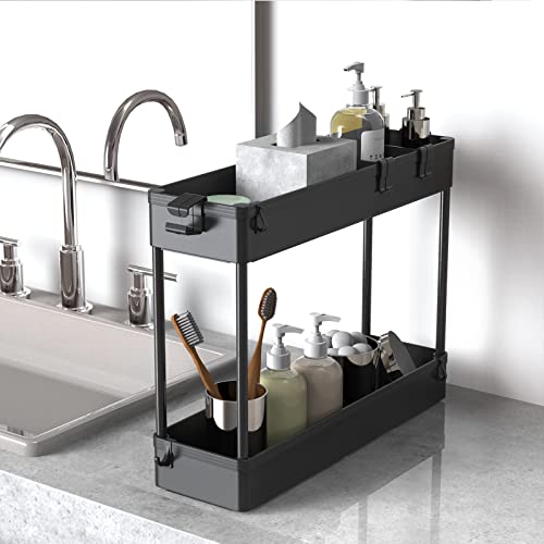 Slim Storage Cart 4 Tier,Bathroom Organizer Rolling Utility,Mobile Shelving Unit Slide Out for Office, Kitchen, Laundry Room & Narrow Places,Black - color: Black