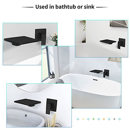 Wall Mount Bathtub Faucet,Brass Bathroom Waterfall Tub Faucet Single Handle Roman Tub Filler with Rough-in Valve,Matte Black,2Y3MK - color: Matte Black, size: 1 Handle Style B