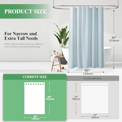 Stall Waffle Shower Curtain 256 GSM Heavy Fabric 60x84 Fog Blue | 60 x 84 Inch Long, Thick Cloth, Weighted Hem, Water Repellent, Hotel Luxury Polyester Shower Curtain Set for Bathroom 10 Hook - color: Fog Blue, size: 60"W x 84"L (Pack of 1)