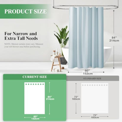 Stall Waffle Shower Curtain 256 GSM Heavy Fabric 60x84 Fog Blue | 60 x 84 Inch Long, Thick Cloth, Weighted Hem, Water Repellent, Hotel Luxury Polyester Shower Curtain Set for Bathroom 10 Hook - color: Fog Blue, size: 60"W x 84"L (Pack of 1)