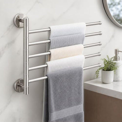 Solid Brass Swivel Towel Bar, Brushed Gold Bathroom Towel Rack, No Drill Adhesive Wall Mounted Rail Hanger, Space Saving Multi Arm Holder for Kitchen Restroom(Silver,27.5cm) - color: Silver, size: 27.5cm