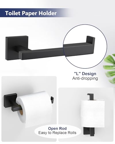 Matte Black Bathroom Accessories, Toilet Paper Holder, Towel Ring & Hooks | Lairuier Bathroom Hardware Set, Toilet Paper Holder Set SUS304 Stainless Steel Bath Hand Towel Ring for Bathroom Wall Mounted - color: Matte Black