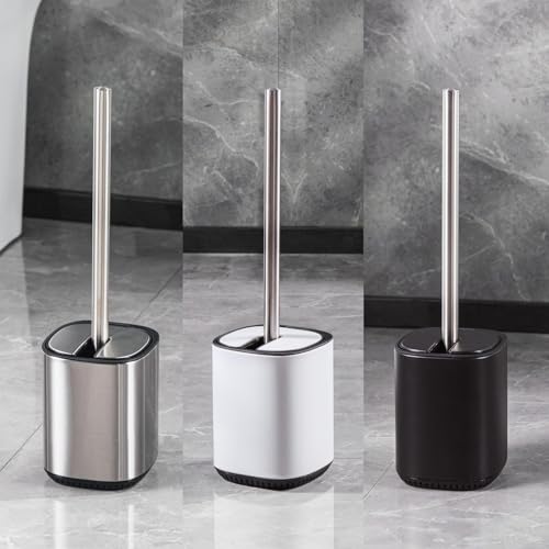 Toilet Brush and Holder Set Toilet Bowl Brush Stainless Steel Automatic Open lid Toilet Bowl Cleaner Brush Set Toilet Scrubber Kit Toilet Cleaning Brush for Bathroom - color: White