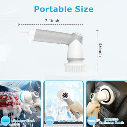 DAESUNG Electric Spin Scrubber, Electric Bathroom Brush with 7 Replaceable Heads, Power Scrubber with LED Display, Electric Scrubbers for Cleaning Shower, Tile, Grout, Sink - color: A-white