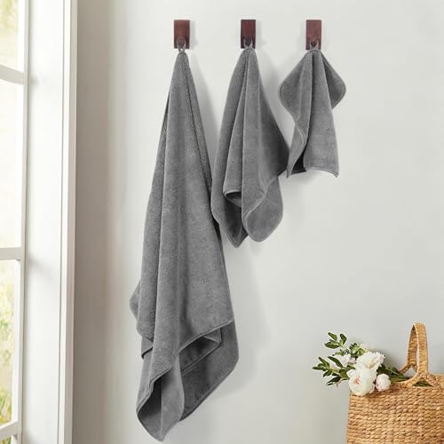 MICROFI Ring Spun Terry Microfiber Bath Towel Set, 3 Piece, Oversize, Quick Dry, Lint Free, Includes Bath, face, and Hand Towels (Gray) - color: Gray