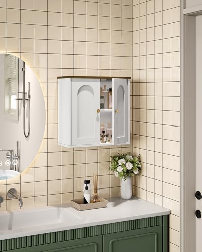 CHOEZON Bathroom Wall Cabinet, Medicine Cabinet with Adjustable Shelf | Modern Wall Cabinet with 2 Doors, Farmhouse Wall Mounted Storage Cabinet, for Bathroom, Living Room, White and Walnut