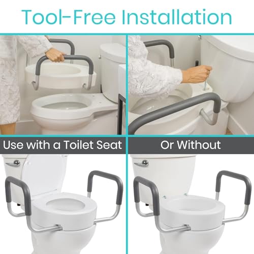 Vive Raised Toilet Seat Riser for Seniors (with Handles) - Handicap Rail | Grab Bar Seat for Over Toilet - Elevated Safety for Elderly, Disabled, Medical - Elongated - size: Elongated