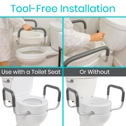 Vive Raised Toilet Seat Riser for Seniors (with Handles) - Handicap Rail | Grab Bar Seat for Over Toilet - Elevated Safety for Elderly, Disabled, Medical - Standard - size: Standard