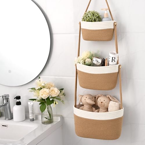 Hanging Storage Baskets, Over the Door Basket, Detachable Hanging Door Basket with 4 Hooks, Over the Door Organizer Nursery for Bedroom, Living Room