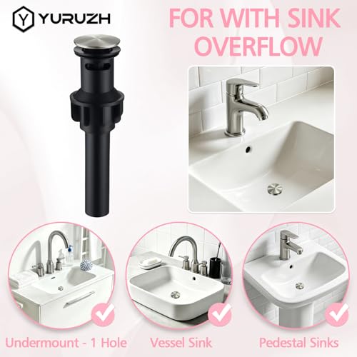 Bathroom Sink Drain with Overflow,Nickel Brushed Bathroom Sink Stopper | Pop Up Drain Assembly with Detachable Basket Stopper,for Bathroom Vanity Vessel Sink,with Silicone Hair Catcher - color: Bathroom Sink Drain -Nickel Brushed