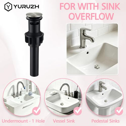 Bathroom Sink Drain with Overflow,Nickel Brushed Bathroom Sink Stopper | Pop Up Drain Assembly with Detachable Basket Stopper,for Bathroom Vanity Vessel Sink,with Silicone Hair Catcher - color: Bathroom Sink Drain -Nickel Brushed