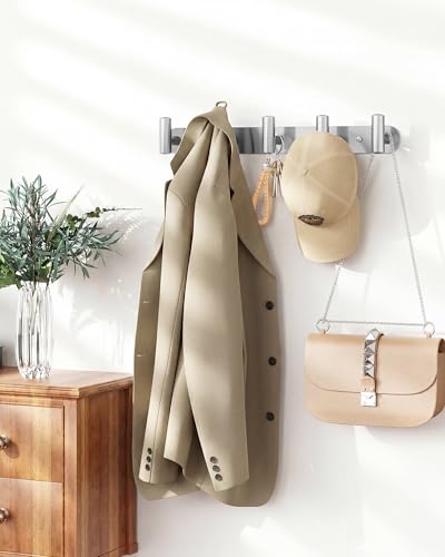 Optish 2 Pack Coat Rack Wall Mount, Bathroom Towel 5 Hooks, Heavy Duty Coat Hooks for Robe, Bag, Key, Hat, Hook Rack Hanger for Entryway, Bedroom, Silver - color: Silver