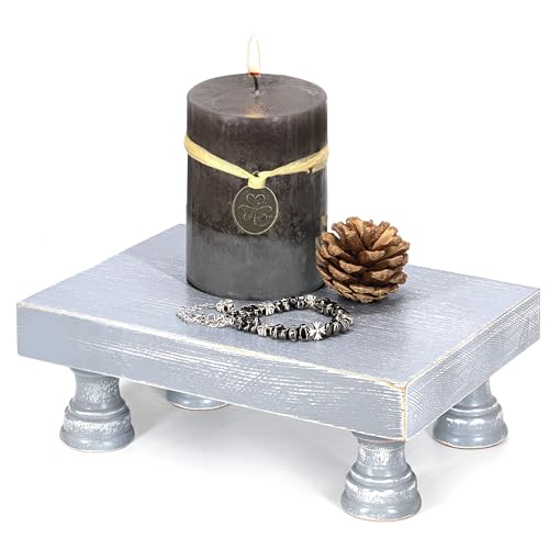 EOSAHR Wood Riser & Display Stand for Rustic Kitchen Counter, Gray | Pine Wood, 8.5" Display Riser, Bathroom Decor, Soap Holder, Coffee Bar Accessory, Plant & Candle Display, Neutral Decor - color: C-Pine Wood-Gray