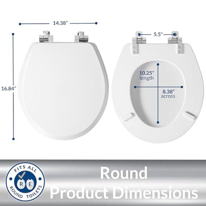 Mayfair Bennett Toilet Seat with Chrome Hinges, Slow Close Wood Seat, Secure Metal Hinges, Easy Install, Made in USA, Round, White - color: Chrome, size: Round