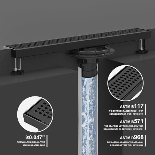 32 Inch Linear Shower Drain - Matte Black, with Removable Grate | AISI 304 Stainless Steel Shower Drain, Long Rectangle Shower Floor Drain with Adjustable Feet, Fits Bathroom & Balcony etc - color: Matte Black, size: 32 in