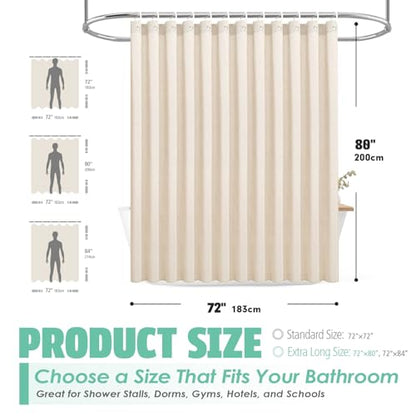 Extra Long Natural Linen Textured Shower Curtain Set with Hooks, Beige Boho Farmhouse Bath Shower Curtains for Bathroom Neutral Cloth, Hotel Luxury, Weighted, 72W x 84L, Cream - color: Cream | With Hooks, size: 72"W x 84"L (Pack of 1)