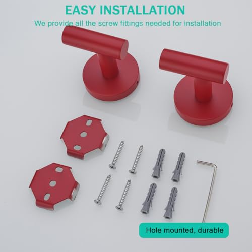Towel Hooks for Bathrooms,Red Wall Mount Hooks SUS 304 Stainless Steel Coat Hook Robe Hook Towel Hook 2 Count for Kitchen,Bedroom (Drilling),96006-8RED - color: Red