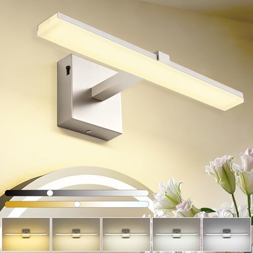 18 Inch Vanity Lights for Bathroom Brushed Nickel Over Cabinet Arm Extra Wide LED Bar 5CCT 2900K 6000K ETL IP44 - color: Brushed Nickel- 5CCT& Dimmable, size: 18-inch