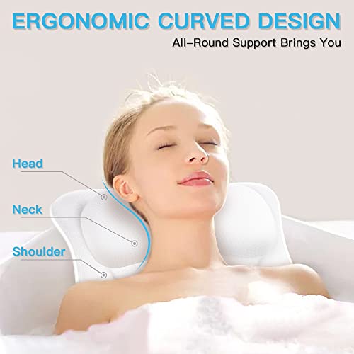 Bath Pillow for Tub Luxury Bathtub Pillow for Head and Neck 4D Air Mesh Spa Bath Tub Pillow Headrest with Non-Slip 6 Strong Suction Cups Bathtub Pillow Soaking Tub Bathroom Bath Gifts
