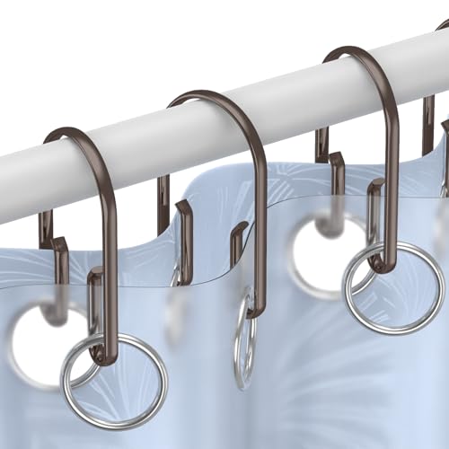 Bronze Shower Curtain Hooks Rings，Double Sided Shower Curtain Hooks Rust Proof，12 pcs Shower Hooks for Inside Shower，Smooth Sliding Anti-Drop Double Shower Rings for Curtain - color: Bronze