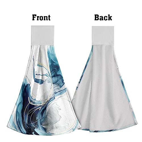 Giwawa Blue Abstract Kitchen Hand Towels 2 Pieces Canvas Art Dish Cloth Tie Towels with Hanging Loop Tea Bar Towels for Bathroom Tabletop Home - color: Blue Abstract