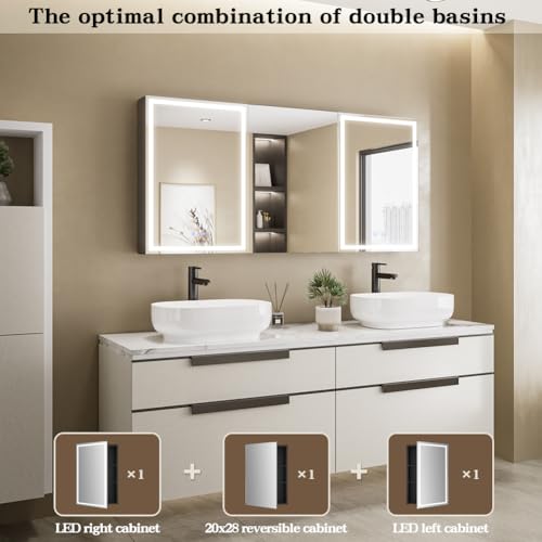 Spliceable Modular Bathroom Medicine Cabinet with Soft Close Doors with Glass on Both Sides, Reversible Wall Mounted Mirror (28" L x 20" W) - color: 20"×28" Reversible Cabinet