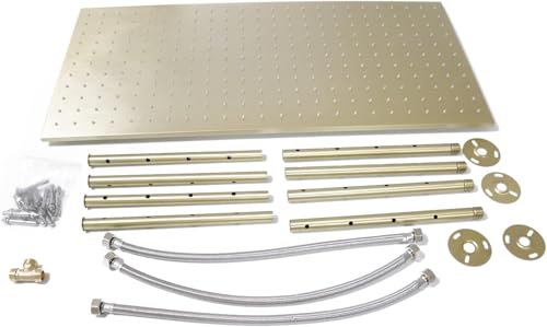 16"X32" Luxury High Pressure Rain Shower Head, Ceiling Mount Rectangle Rainfall Showerhead with Silicone Nozzles Full Body Fixed Showerheads For Modern Bathroom, Brushed Gold Plated Finish - color: Brushed Gold, style: Rainfall(One Function)
