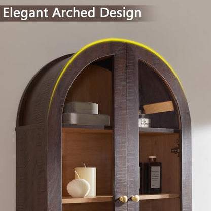 Bathroom Arched Wall Cabinet,23.5'' Wide Medicine Cabinet, Bathroom Cabinet Wall Mount W/Glass Doors & Adjustable Shelves, Over The Toilet Storage Cabinet for Laundry Room, Bedroom,Kitchen, Brown - color: Brown