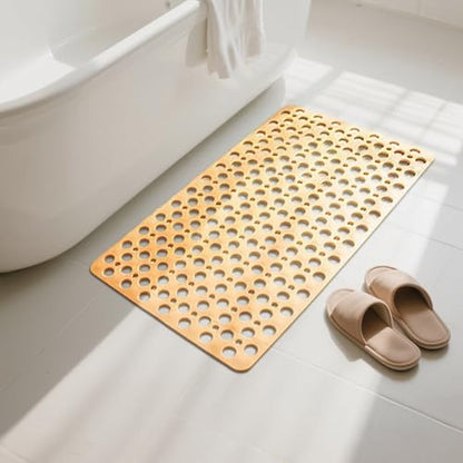 Bath Mat for Tub, 28 X 15 Inches Easy Clean Non Slip Machine Washable Large Bathroom Mat Set with Suction Cups and Drain Holes,Durable Grey Bath Mat for Home,Bathroom,Inside Shower Floor,Bathtub - color: Light Yellow
