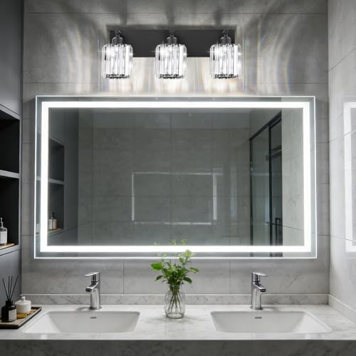 Black Crystal Bathroom Vanity Light, 3-Light Modern Bathroom Lighting Fixtures Over Mirror, Matte Black Wall Sconce Light Fixtures with Round Shade - color: Black-Round Shade, size: 3-LIGHT