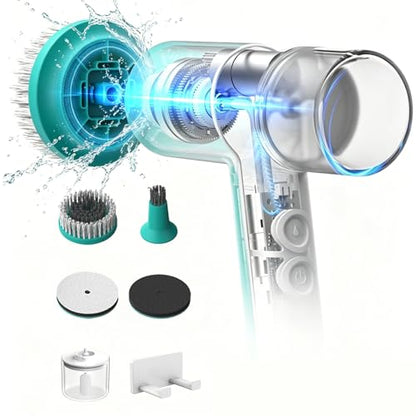 Dual-Rotation Electric Spin Scrubber, Cordless Shower Scrubber - IPX5 Waterproof Multi-Surface Cleaning Brush for Bathroom, Kitchen, Tile, Glass & More - Includes 4 Brush Heads