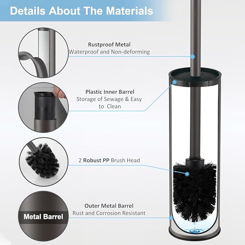 BGL Gunmetal Grey Toilet Brush and Holder,Stainless Steel Toilet Brushes for Bathroom with Holder - color: Gunmetal Grey