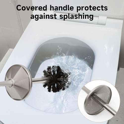 Stain Nickel Toilet Brush and Holder，Extra Long Handled Toilet Brush for Bathroom，Stainless Steel Heavy Duty Toilet Bowl Brush,Deep Cleaning Modern Toilet Cleaner Brush -Space Saving, Covered Brush - color: Stain Nickel