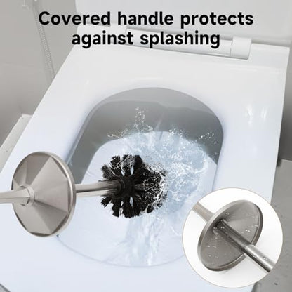 Stain Nickel Toilet Brush and Holder，Extra Long Handled Toilet Brush for Bathroom，Stainless Steel Heavy Duty Toilet Bowl Brush,Deep Cleaning Modern Toilet Cleaner Brush -Space Saving, Covered Brush - color: Stain Nickel