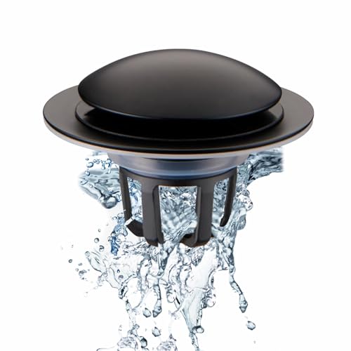 WELSAN Matte Black Pop Up Sink Stoppers for Bathroom Sink 1 1/8"-1 1/2" | Bathroom Sink Stopper Replacement, Universal Pop-Up Drain Stopper Plug Strainer with Hair Catcher, Anti-Clogging Design - color: Matte Black