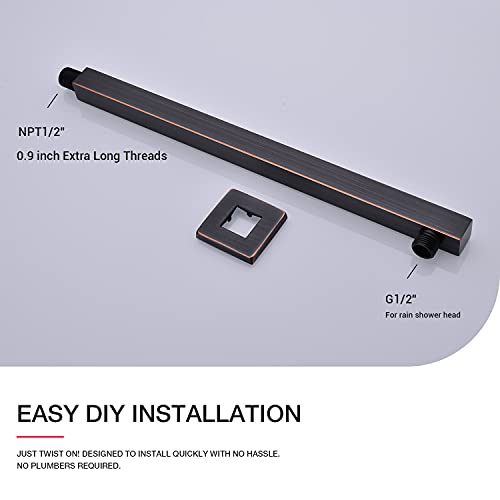 TRUSTMI 16" Square Shower Arm Oil Rubbed Bronze Wall Mount Extension | with Flange, Rainfall Shower Head Extension Arm, NPT 1/2" Wall Mounted, Heavy Duty Stainless Steel, ORB - color: Oil Rubbed Bronze