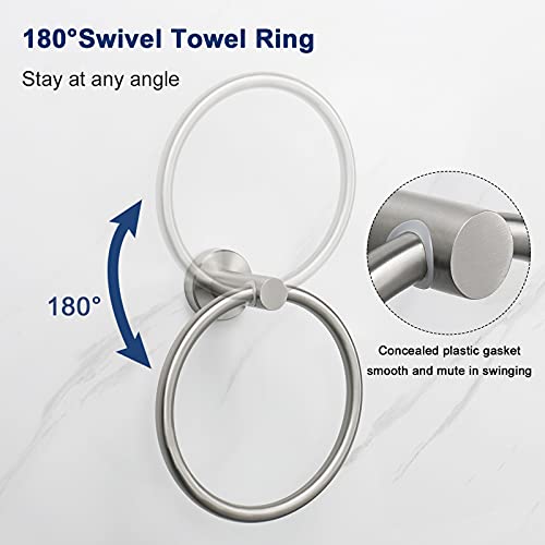 NearMoon Bath Towel Ring, Bathroom Hardware Accessories-Thicken Stainless Steel Hand Towel Holder for Bathroom, Modern Round Towel Hanger Wall Mounted (Brushed Nickel, 1 Pack) - color: Brushed Nickel