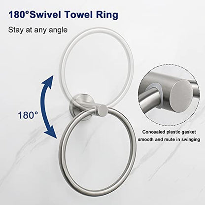 NearMoon Bath Towel Ring, Bathroom Hardware Accessories-Thicken Stainless Steel Hand Towel Holder for Bathroom, Modern Round Towel Hanger Wall Mounted (Brushed Nickel, 1 Pack) - color: Brushed Nickel