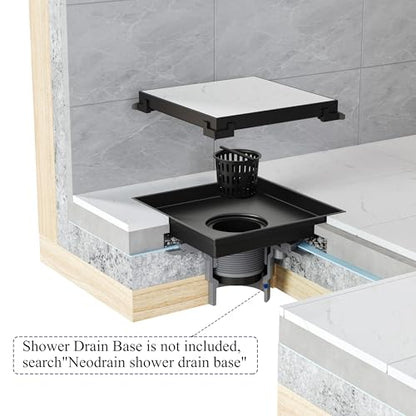 Neodrain 4 in Black Square Shower Drain with Removable Tile Insert Grate | 304 Stainless Steel Tile Square Drain, Hidden Drain,Easy to Clean, Waterproof & Sturdy Shower Drain, CUPC Certified - color: Matte Black, size: 4 IN