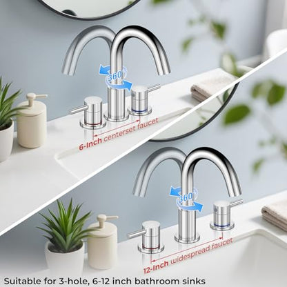 Bathroom Sink Faucet 3 Hole Chrome, 2-Handle Widespread Faucet | Lead-free stainless steel, pop-up drain, Detachable faucet aerator, 360°swivel, for RV & vanity sink 3-hole mount - color: 1-Chrome, style: 8 Inch Widespread