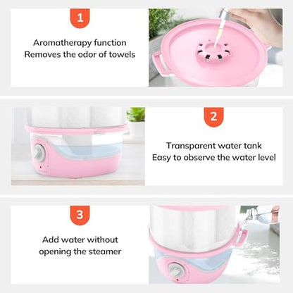 TASALON Pink Hot Towel Steamer for Facials, 5-Min Quick Heating Towel Warmer Machine, Portable Spa Salon Equipment with Aromatherapy for Massage - size: S Size