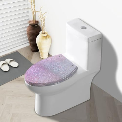 Elongated Toilet Seat Glitter Resin Toilet Seat Slow Quiet Close with Quick-Release Hinges Toilet Seat with Cover Easy to Clean Install - color: Multi5, size: 19.5"x14.5"
