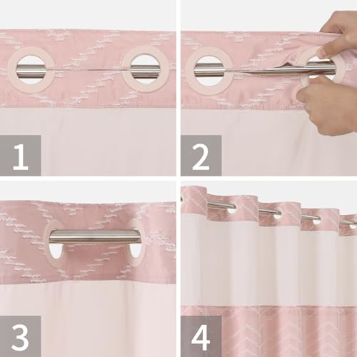 Blush Pink No Hook Shower Curtain with Snap-in Liner Set,Boho Modern Farmhouse White Tufted Chevron Striped Design,Woven Fabric Bathroom Curtain,71x74 - color: White Pink, size: 71"W x 74"L (Pack of 1)