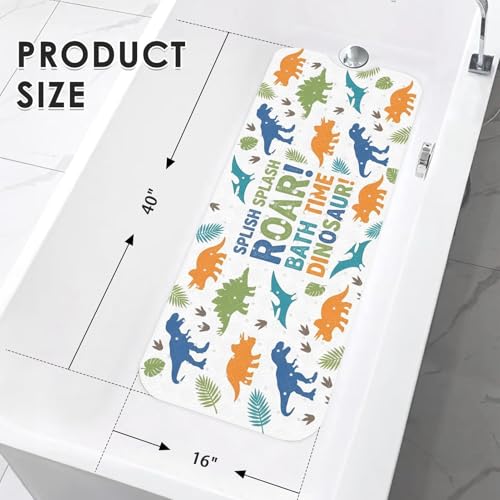 Dinosaur Jungle Animal Bathtub Shower Mat Tropical Whimsical Non-Slip Tub Extra Long Bath Floor 40X16 Inch Machine Washable for Bathroom Tub Bath Mat for Toddler and Baby - color: Cartoon Dinosaur